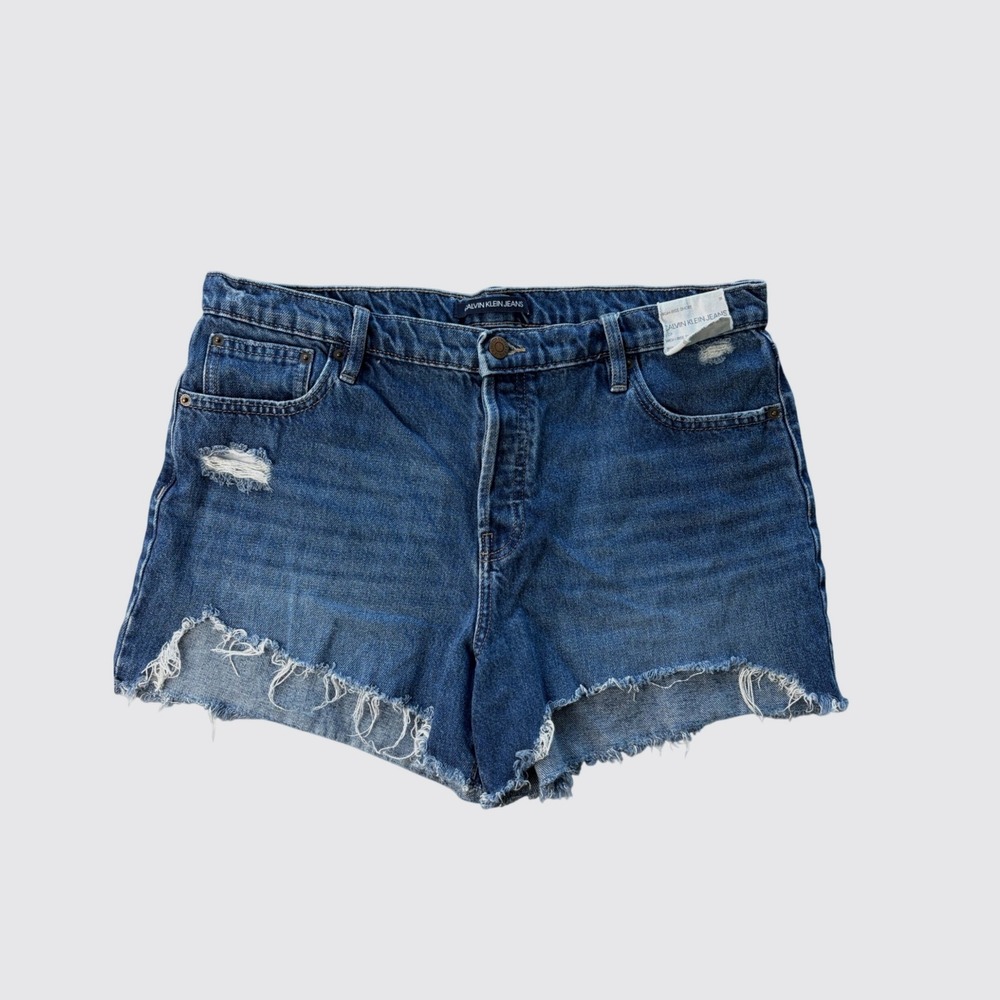 Calvin Klein Jeans High Rise Short Womens 31 Blue Distressed Cut Off Denim